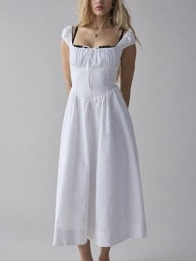 Glamorous White Smocked Drop Waist Sundress with Wide Straps